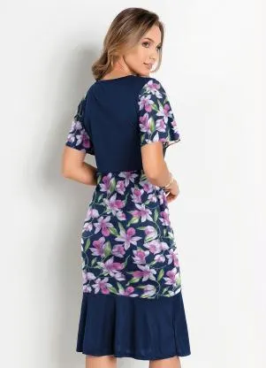 Rosalie - Vestido Floral MarinhoCom Babado - ROSALIE