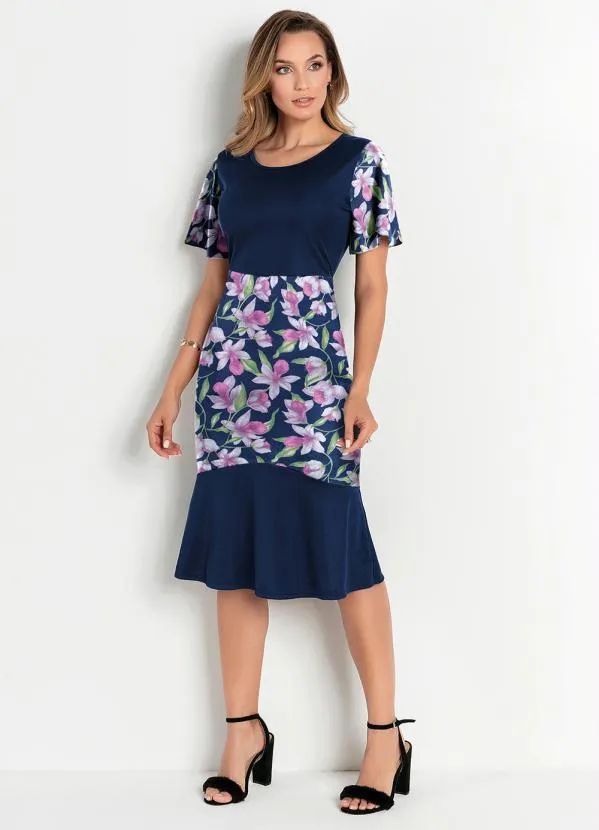 Rosalie - Vestido Floral MarinhoCom Babado 3