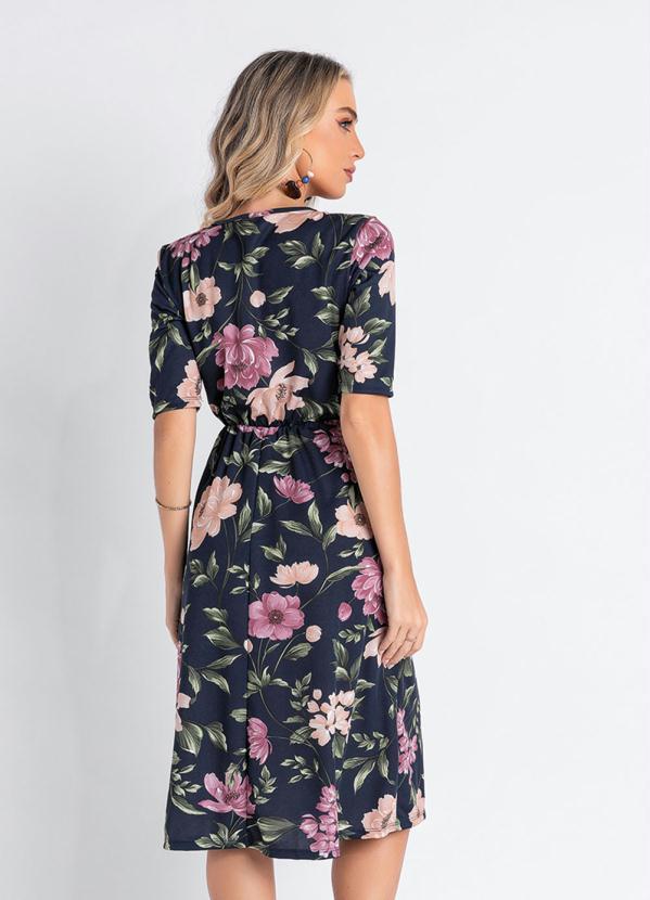 Outlet - Vestido Floral Marinho com Elástico na Cintura 2