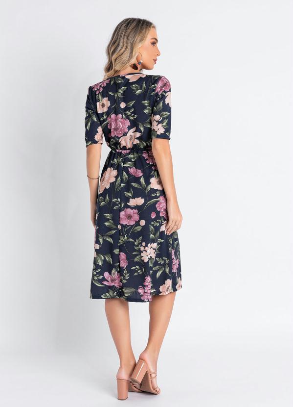 Outlet - Vestido Floral Marinho com Elástico na Cintura 4