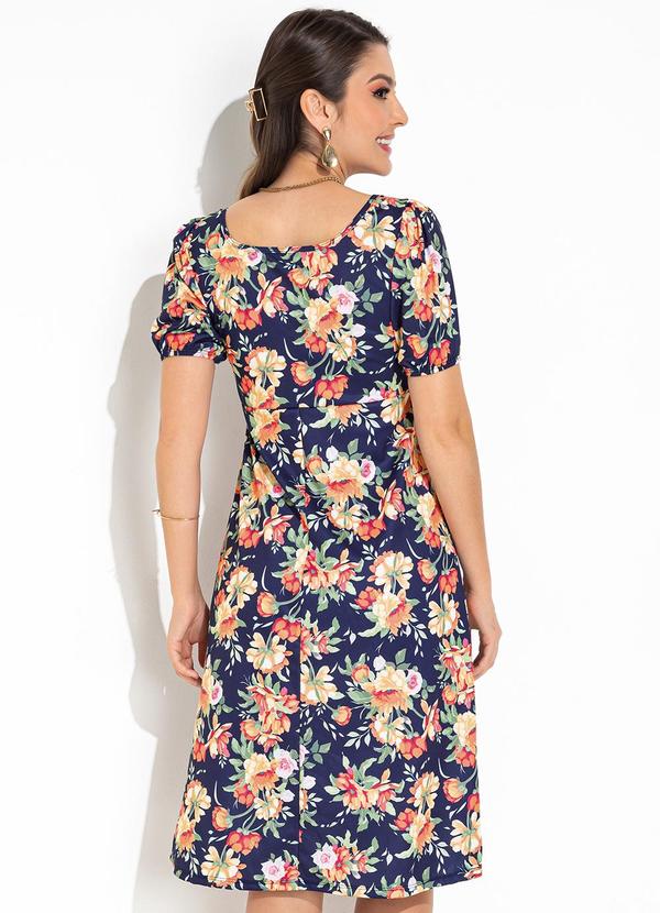 Rosalie - Vestido Floral Marinho em Jersey Acetinado 2