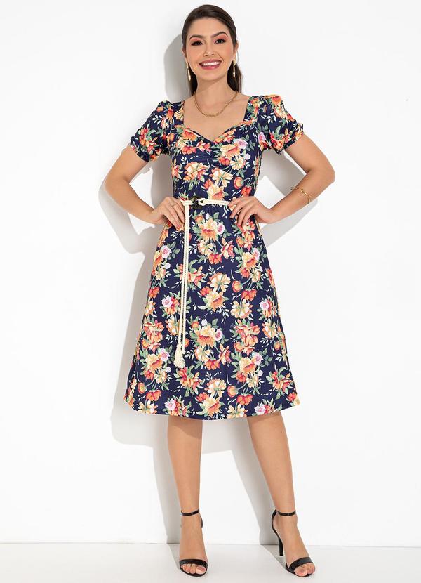 Rosalie - Vestido Floral Marinho em Jersey Acetinado 3