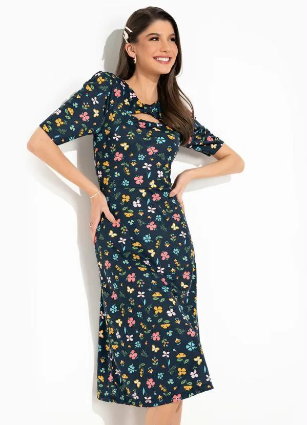 Rosalie - Vestido Floral Marinho Laço