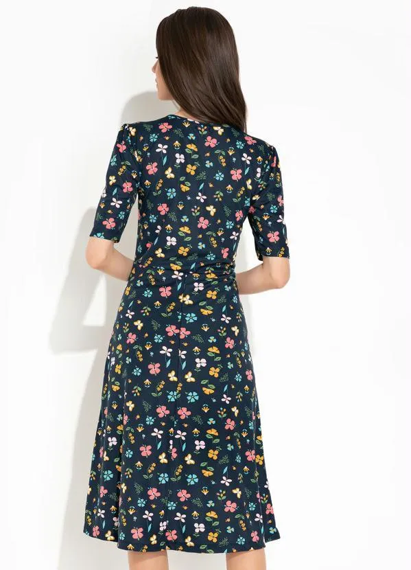 Rosalie - Vestido Floral Marinho Laço 2