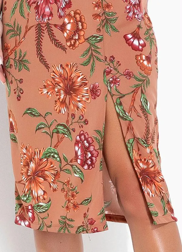 Moda Pop - Vestido Floral Marrom com Gola e Mangas Longas 3