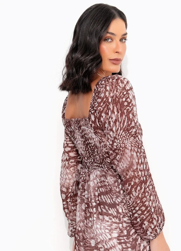 Quintess - Vestido Floral Marrom em Chiffon 6