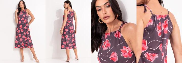 Vestido Floral Marrom em Malha Fria