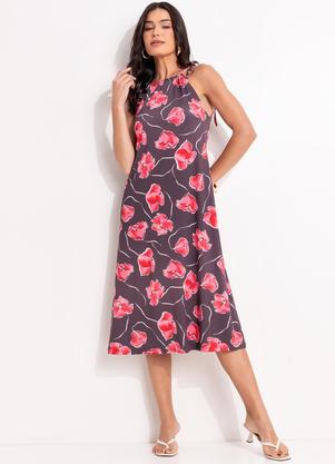 Vestido (Floral Marrom) em Malha Fria
