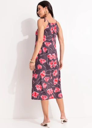 Quintess - Vestido Floral Marrom em Malha Fria - QUINTESS