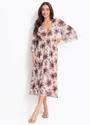 Vestido Floral Marrom em Tule