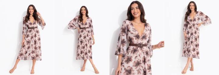 Vestido Floral Marrom em Tule