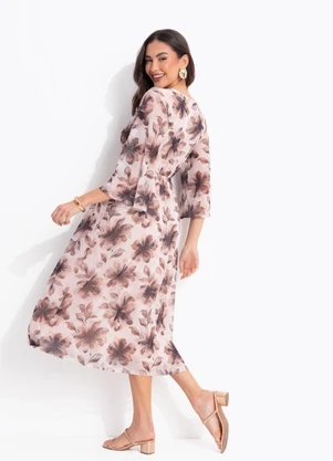 Quintess - Vestido Floral Marrom em Tule - QUINTESS