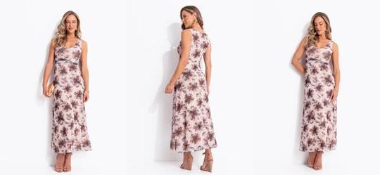 Vestido Floral Marrom em Tule