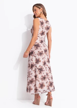 Quintess - Vestido Floral Marrom em Tule - QUINTESS
