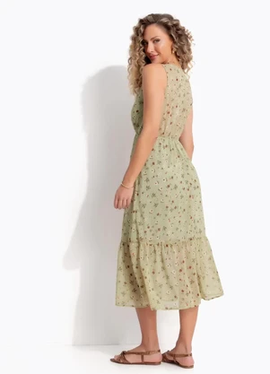 Quintess - Vestido Floral Menta em Chiffon - QUINTESS