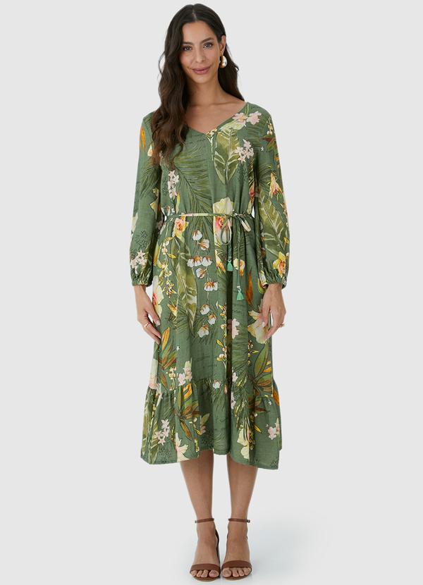 Malwee - Vestido Floral Mídi Amplo Verde