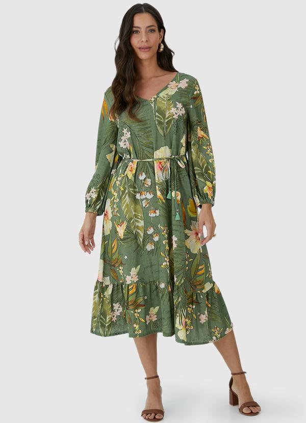 Malwee - Vestido Floral Mídi Amplo Verde 3