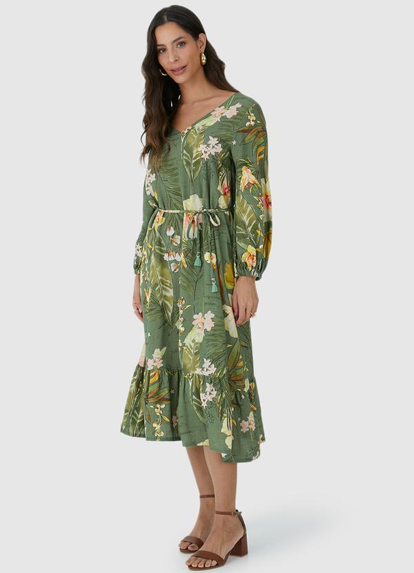 Malwee - Vestido Floral Mídi Amplo Verde 4