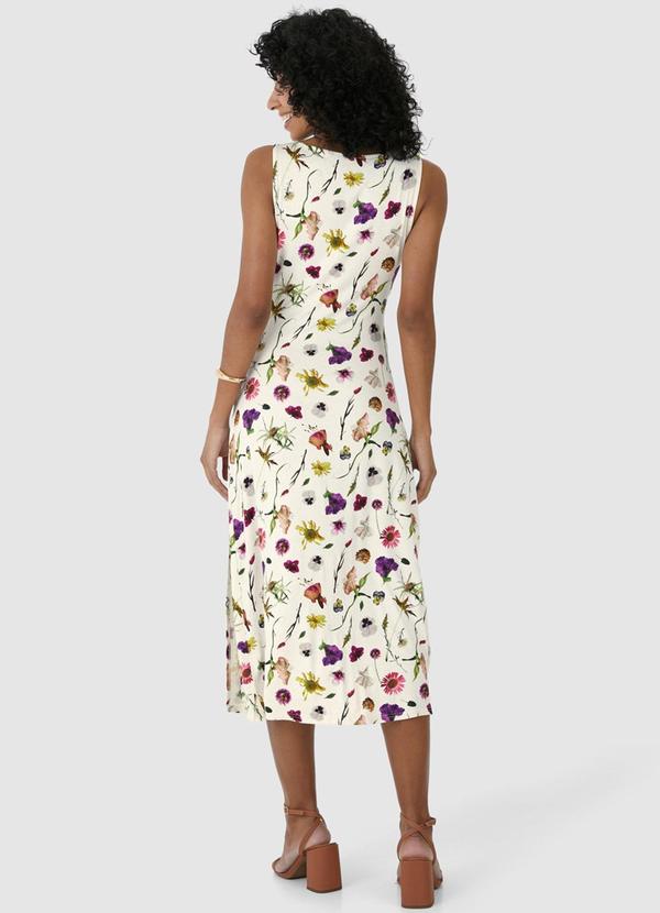 Malwee - Vestido Floral Midi Assimétrico Bege 2