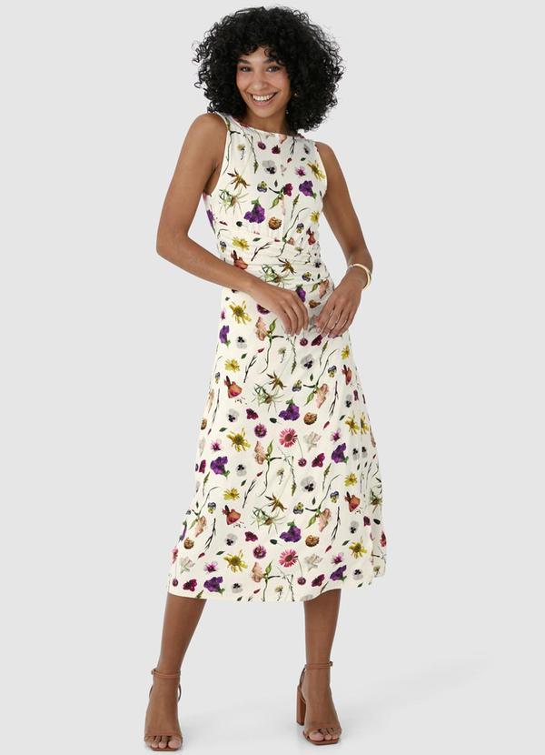 Malwee - Vestido Floral Midi Assimétrico Bege 3