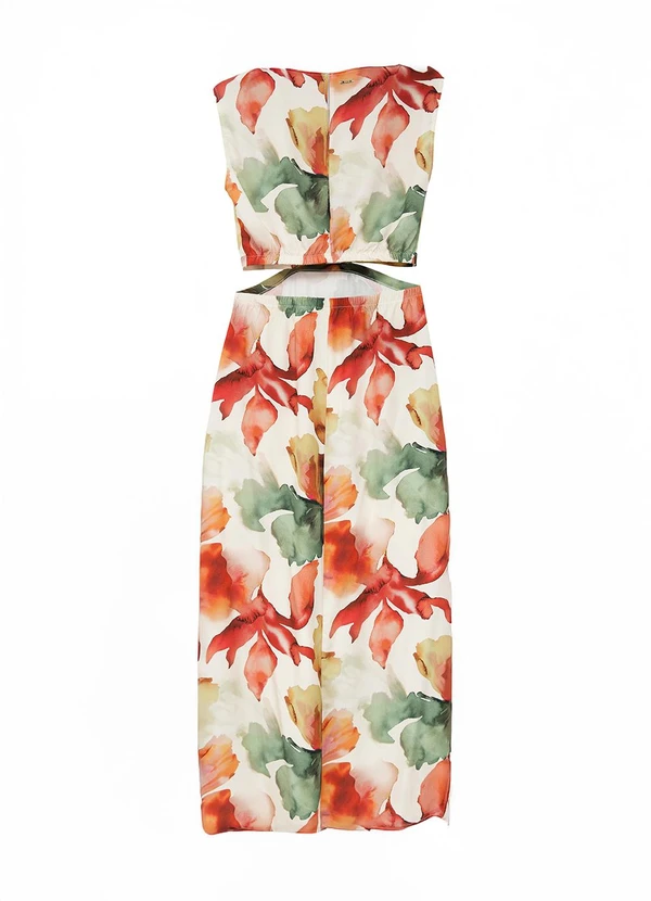 Enfim - Vestido Floral Mídi Reto Cut Out Off White 3