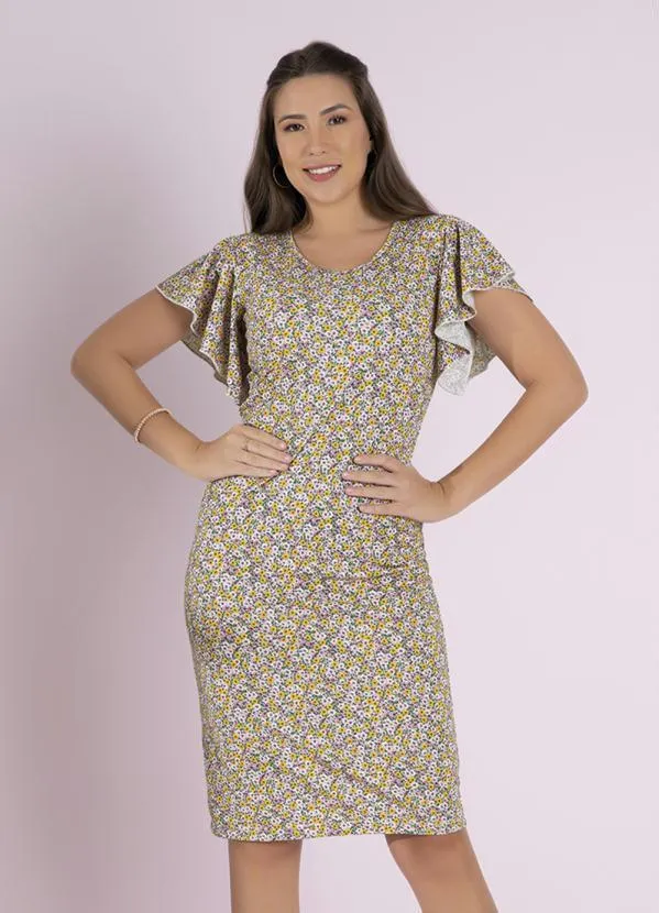 Queima Estoque - Vestido Floral Mini com Babado  Moda Evangélica