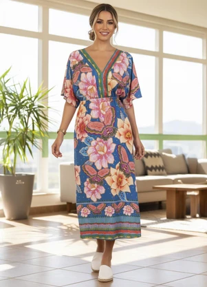 Quintess - Vestido Floral Natureza em Malha Fria - QUINTESS