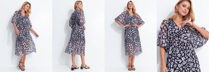 Vestido Floral Off White em Tule