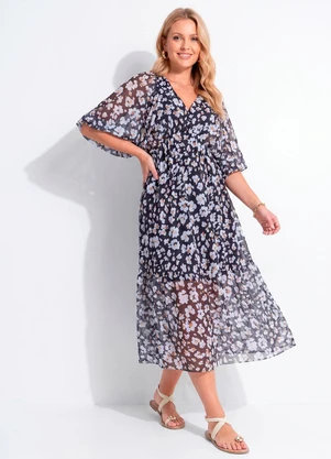 Quintess - Vestido Floral Off White em Tule - QUINTESS