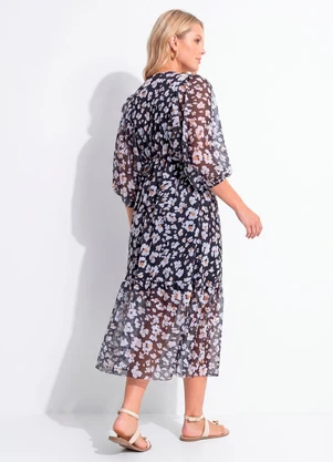 Quintess - Vestido Floral Off White em Tule - QUINTESS