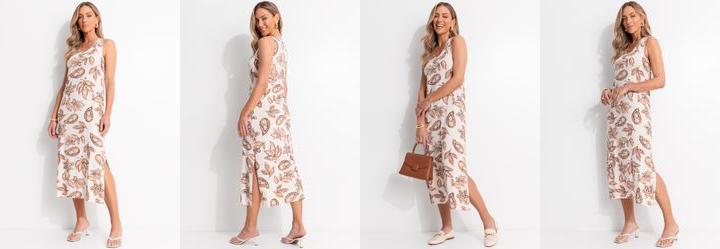Vestido Floral Paisley em Malha de Viscose