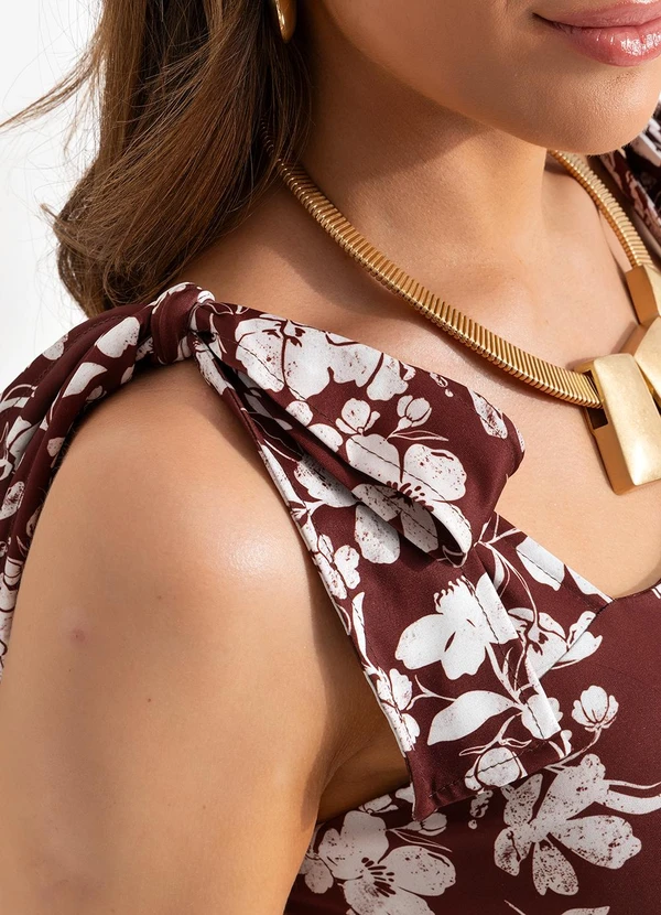 Quintess - Vestido Midi Floral em Malha Fria com Alças de Amarração 5