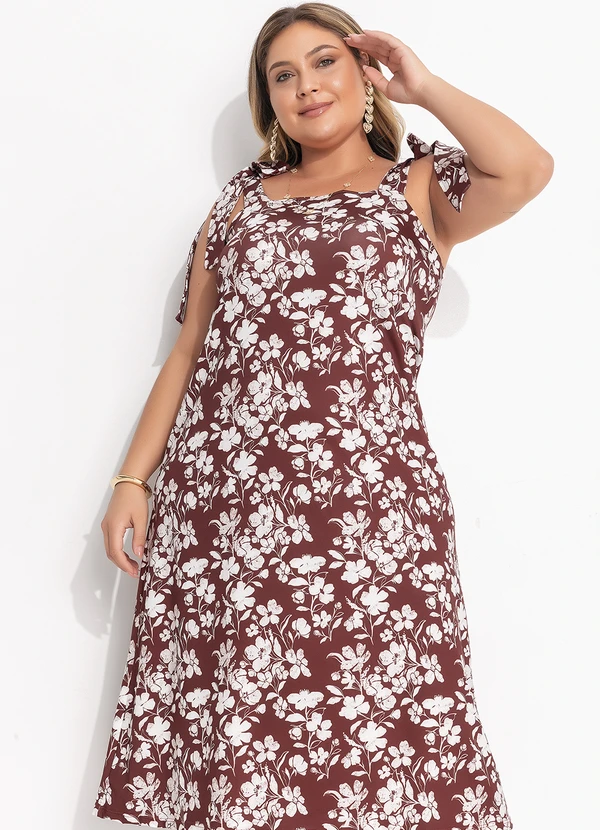 Quintess - Vestido Midi Floral em Malha Fria com Alças de Amarração 8