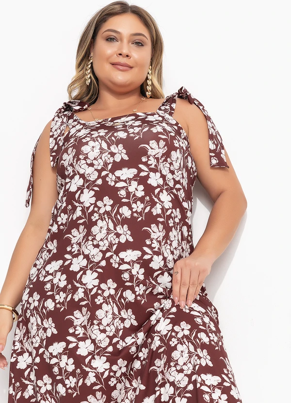 Quintess - Vestido Midi Floral em Malha Fria com Alças de Amarração 9