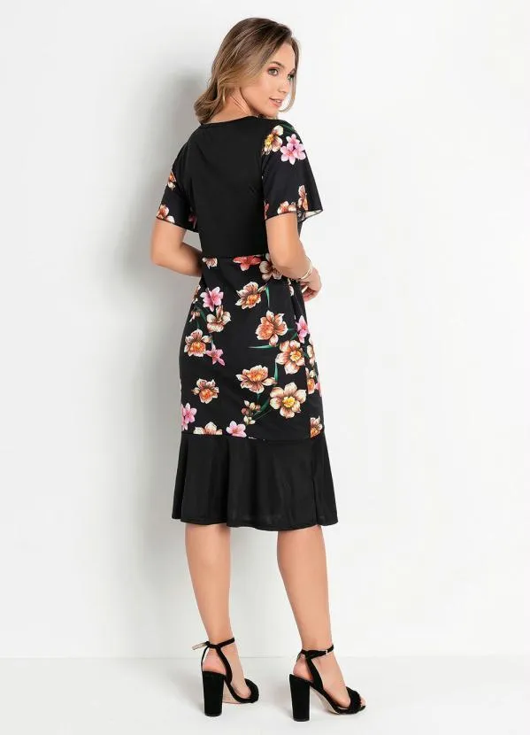 Rosalie - Vestido Floral Preto com Babado 2