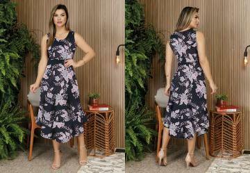 Vestido Floral Preto com Babado