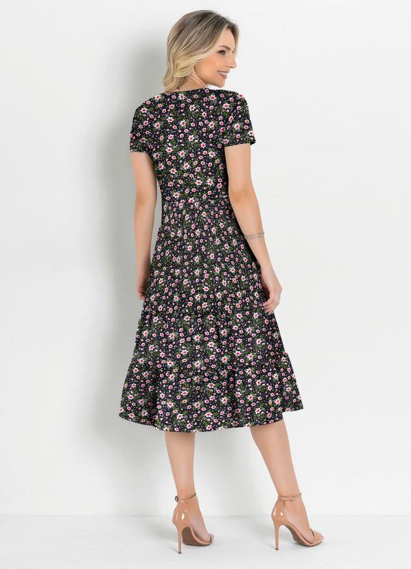 Rosalie - Vestido Floral Preto com Babado Moda Evangélica 4