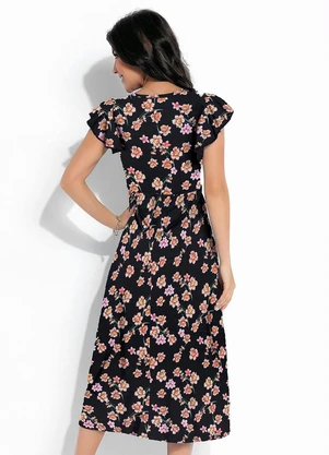 Rosalie - Vestido Floral Preto com Babado - ROSALIE