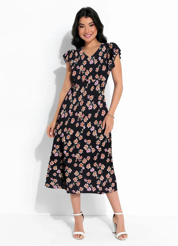 Rosalie - Vestido Floral Preto com Babado 3