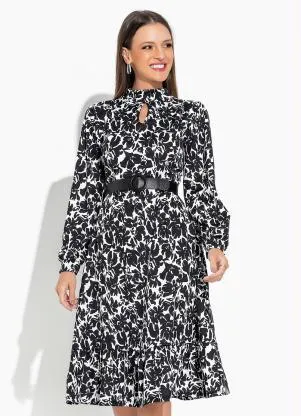 Rosalie - Vestido Floral Preto com Babado - ROSALIE