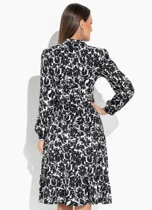 Rosalie - Vestido Floral Preto com Babado - ROSALIE