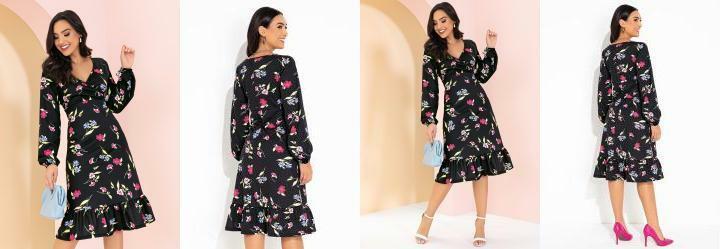 Vestido Floral Preto com Babado