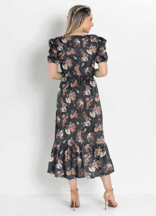 Rosalie - Vestido Floral Preto com Babado 2