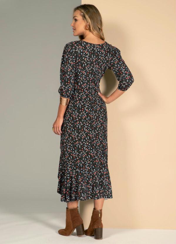 Quintess - Vestido Floral Preto com Barra Mullet 2