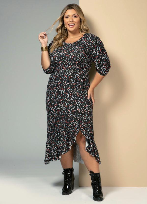 Quintess - Vestido Floral Preto com Barra Mullet 4