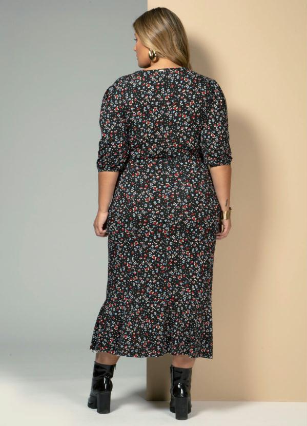 Quintess - Vestido Floral Preto com Barra Mullet 5