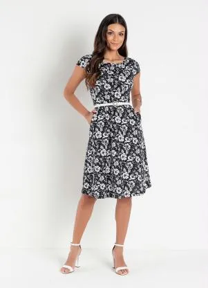 Rosalie - Vestido Floral Preto com Bolso - ROSALIE