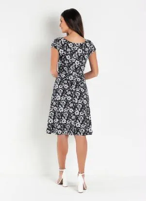 Rosalie - Vestido Floral Preto com Bolso - ROSALIE