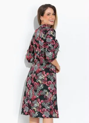 Rosalie - Vestido Floral Preto com Gola - ROSALIE