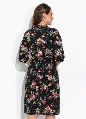 Rosalie - Vestido Floral Preto com Gola - ROSALIE